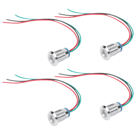 4 Kits LEDs Ronds Pré-câblés Étanches 2 Couleurs Anode Commune 12-24V 12mm (Rouge et Vert)