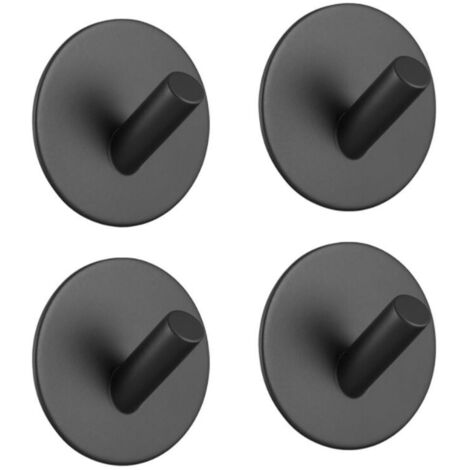 4 Klebehaken, Handtuchhalter, Edelstahlhaken, einfache Haken ohne Bohren, 4 Edelstahlhaken für Küche und Wohnzimmer (runde schwarze abgewinkelte Haken)