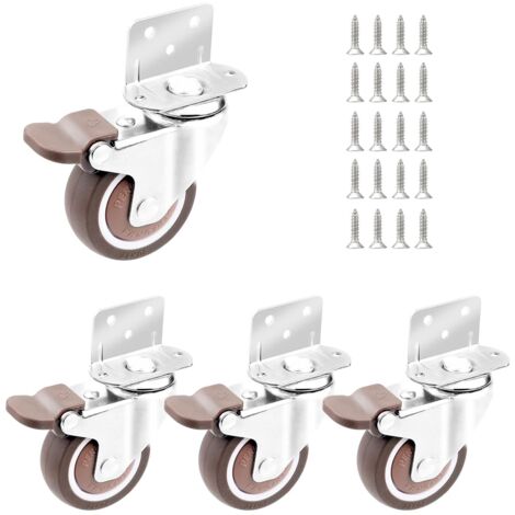 4 L Type Roulettes Pivotantes en Caoutchouc Souple, Ø49MM, avec frein Roues en Caoutchouc pour Meubles