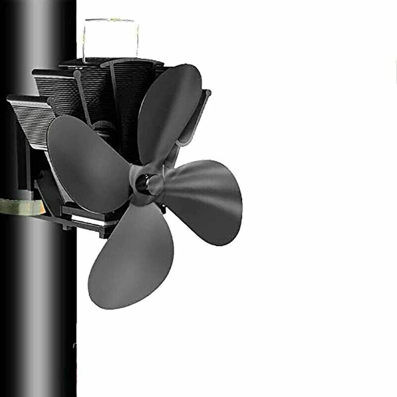 Vuszr - 4 lames Tuyau de fumée Ventilateur de poêle Appareil de chauffage alimenté fixe sur le tuyau de cheminée en bois/poêle à bois/cheminée noir