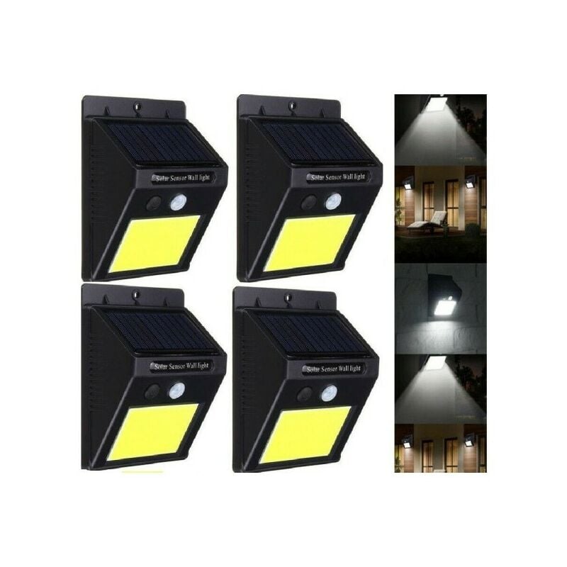 FARETTO LAMPADA DA ESTERNO SENSORE MOVIMENTO PANNELLO SOLARE 4 LED LUCE GIARDINO