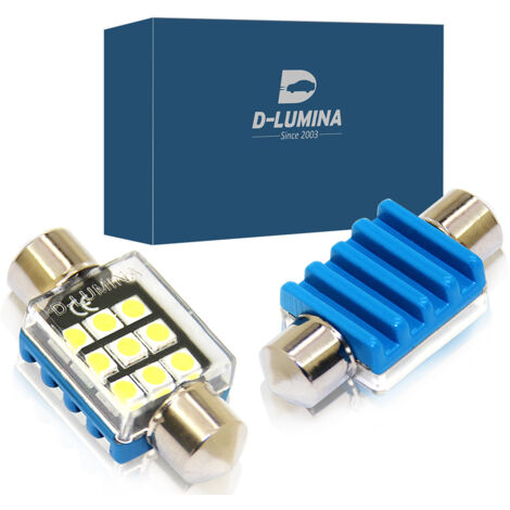 4 Lampade LED T11 Canbus 36mm 12V 2W con 6 SMD 3030 Bianco 6000K No Polarità