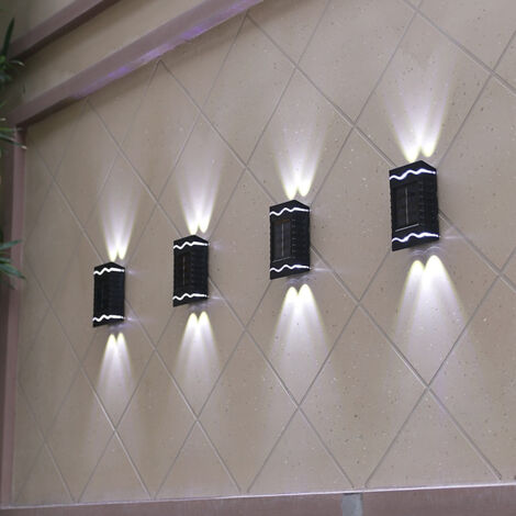 4 lámparas solares de pared de 4 LED, impermeables, con iluminación vertical y horizontal, para decoración de jardín, luz blanca fría