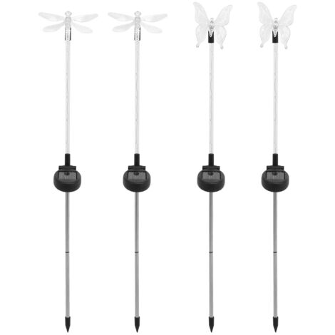 4 lampes solaires à piquet, lumières décoratives LED multicolores changeantes pour jardin extérieur, cour, pelouse
