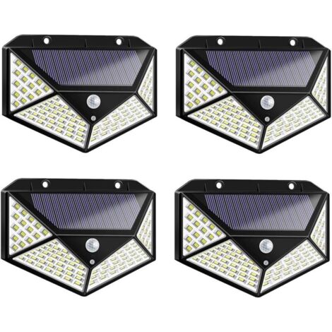 4 lampes solaires extérieures 100 LED. éclairage mural sans fil à 270° . solaires de jardin étanches à l'eau avec détecteur de mouvement avec 3 modes de détection. facile à installer.blanche froide