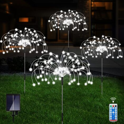 4 lampes solaires feu d'artifice 120 LED blanc froid télécommandées, éclairage fil de cuivre 8 modes étanches extérieur