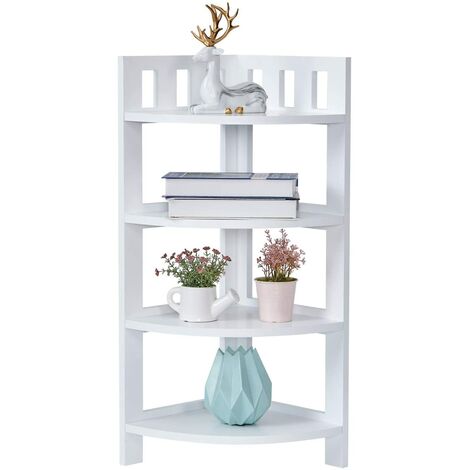 main image of "4 layer modern minimalist corner rack wooden floor multifunctional storage rack white - White"