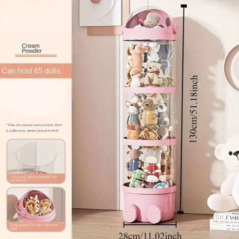 4-Layer Stuffed Animal Storage Tube  49.2" Tall Transparent Toy Organizer for Plush Dolls, Space-Saving Vertical Holder for Bedroom, Playroom & Living Room Decor (Sturdy PP Material) (51.2" pink)