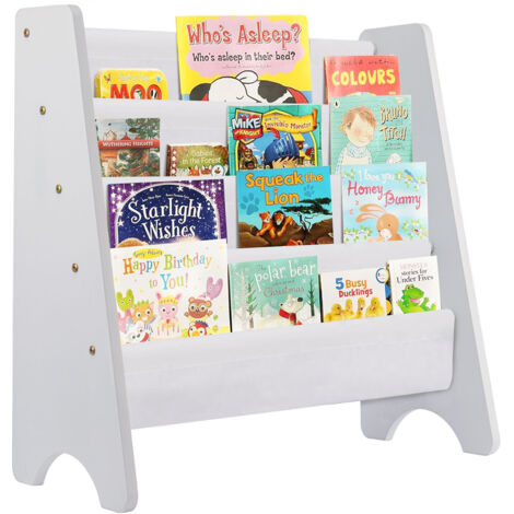 4 Layers Kids Bookshelf Wooden Book Shelf Kids Room Display Rack Kids Bookcas with Soft Canvas Suitable for Kids Room and Nursery White