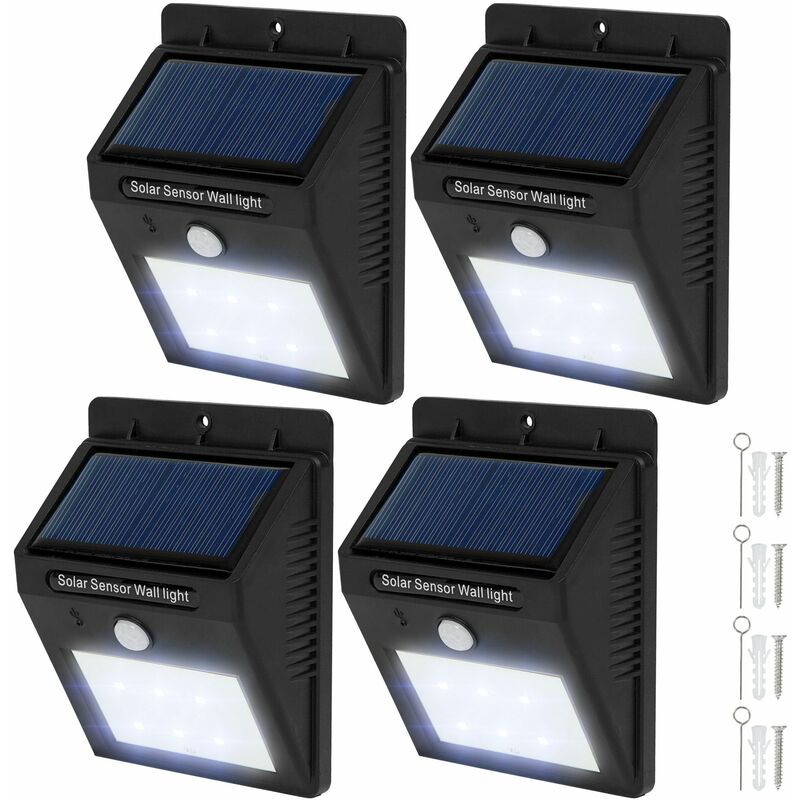 4 LED solar wall lights with motion detector - garden lights, solar lights, outdoor lights - black