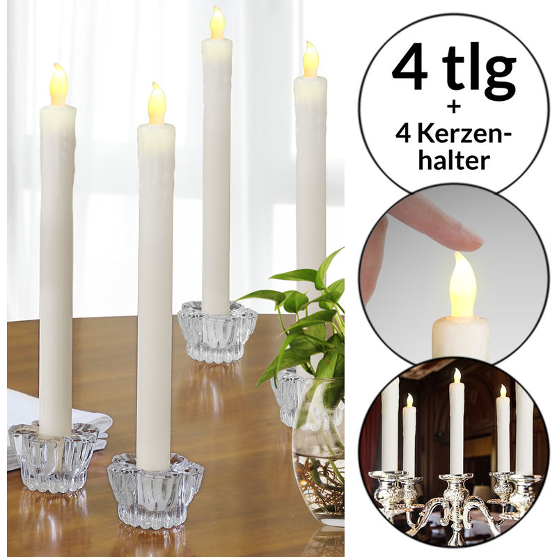 LED Stick Candles 4x Real Wax Ø 2.5 cm Flickering With Candle Holder