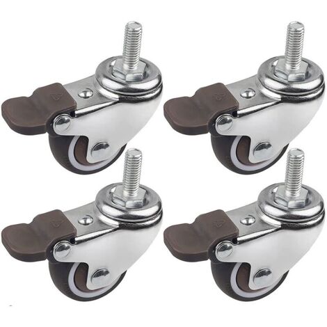 4 Lenkrollen mit Bremse, 38 mm, M8 x 20 mm, Gewinderollen, Möbelrollen, Tragkraft 88 kg, TPE-Gummirolle für Kleingeräte