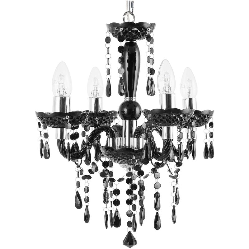 Chandelier Crystal Droplets 4 Light Bulbs Living Room Bedroom Black Kalang