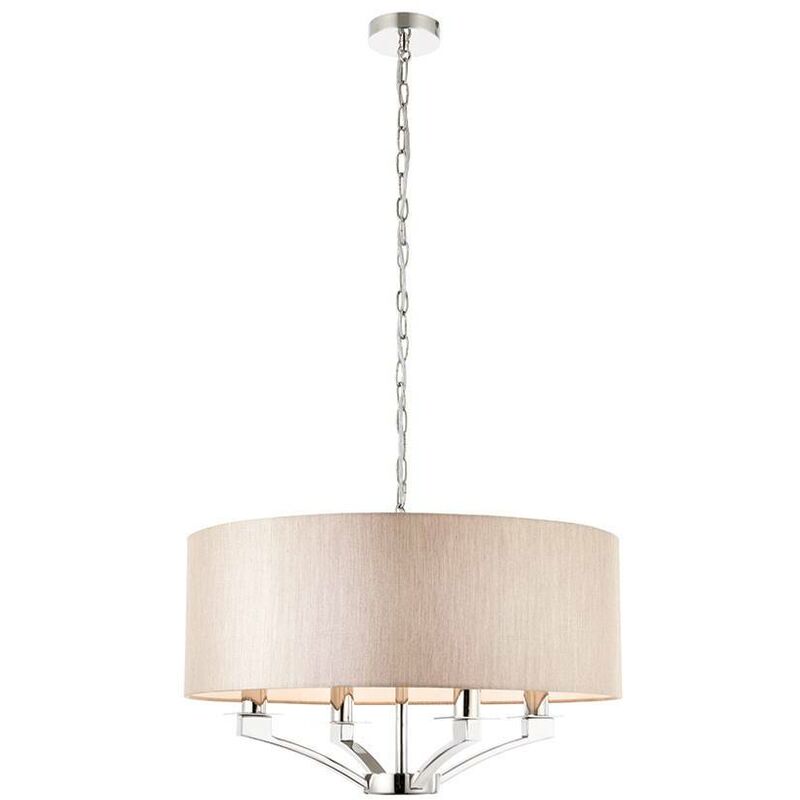 Interiors Vienna - 4 Light Multi Arm Ceiling Pendant Polished Nickel with Beige Single Shade, E14