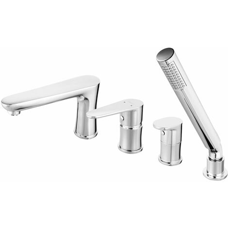 Weiß/Chrom Modell ANEMONE Weiße 3-Loch Wannenarmatur Badarmatur Badewanne Wannenrandarmatur