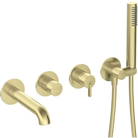 4-Loch-Wannenarmatur mit Brausegarnitur, Gold gebürstet, SILIA-30
