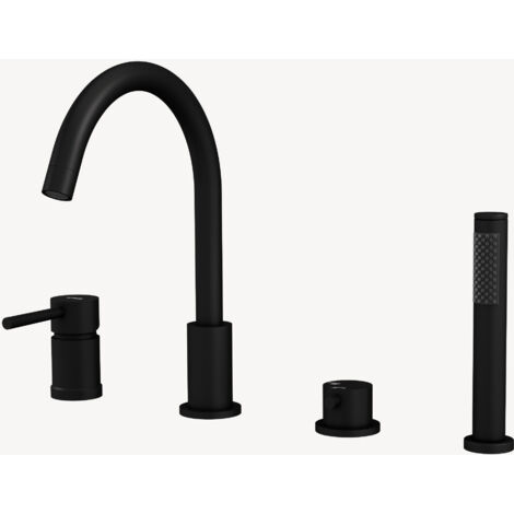 KROOS® 4-Loch Wannenrand Mischbatterie Schwarz - Corbeau