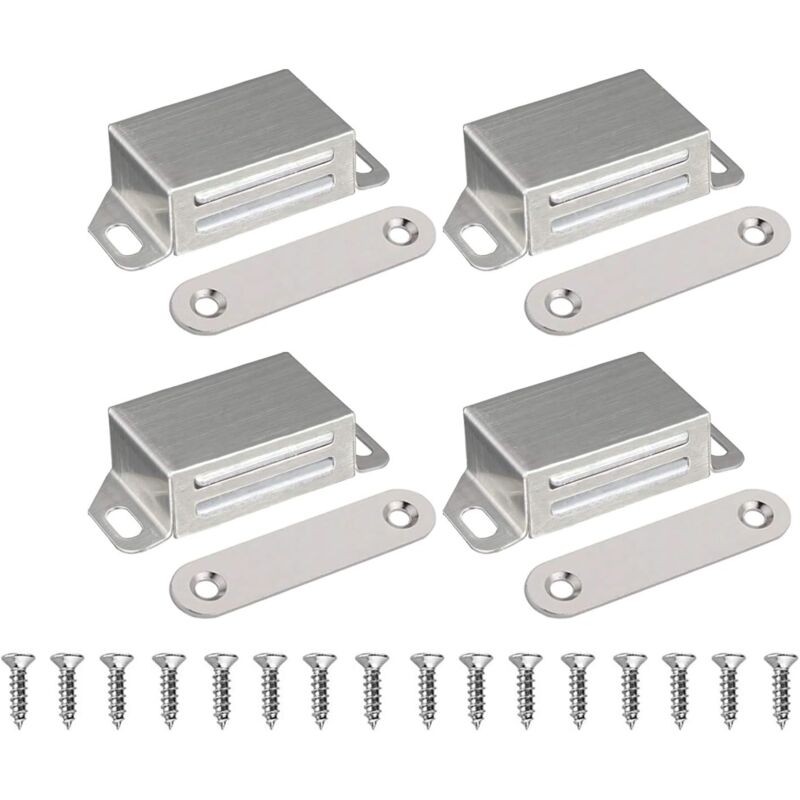 4 loqueteaux magnétiques pour porte d'armoire - Aimants de porte - En acier inoxydable - 10 kg