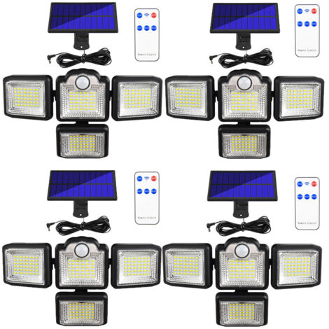 4 luces solares con sensor de movimiento para exteriores: luces solares para exteriores, luces solares impermeables para el hogar, 192 LED