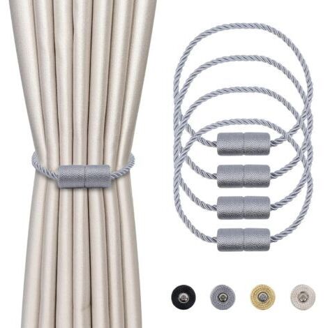 4 Magnetische Raffhalter für Vorhänge, Grau, geflochten, Magnetschlaufe, Vorhanghalter, Vorhangseil, 45 cm – Vorhangzubehör für die Dekoration des Hauses