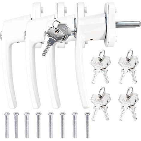 4 manijas de ventana con cerradura y llave para seguridad infantil – Aluminio blanco, fácil instalación, 8 tornillos y 8 llaves incluidas, ideal para ventanas, balcones y terrazas