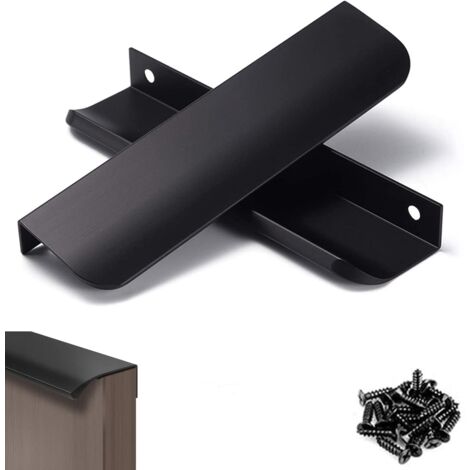 4 manijas ocultas, manijas de gabinete de aluminio ocultas, manijas de puertas retro negras, adecuadas para cocinas, baños, gabinetes, armarios