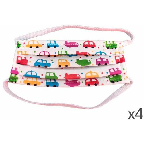 4 Mascherine Per Bambini Disegno Car Macchina Maschile Made in Italy Tessuto TNT
