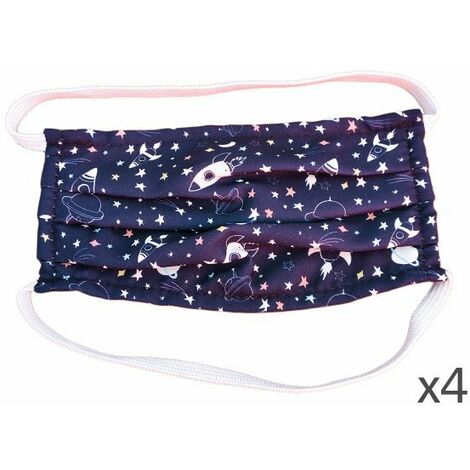 4 Mascherine Per Bambini Disegno Star Blu Sky Stella Made in Italy Tessuto TNT