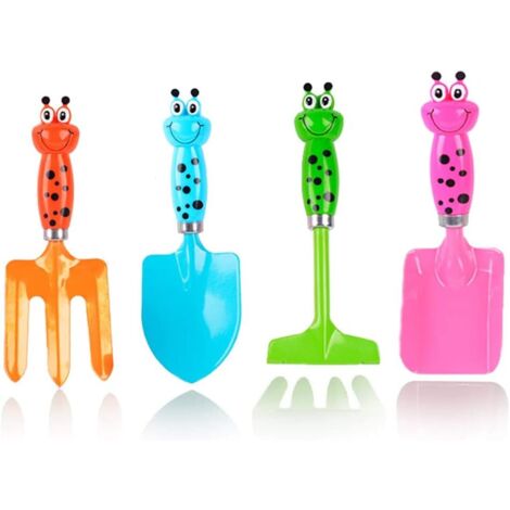 4 mini-outils de jardinage pour tout-petits, comprenant une pelle en métal, une truelle et un bac à sable pour enfants