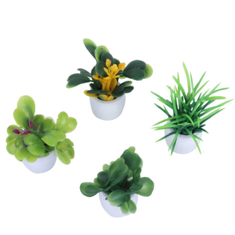 4 Mini Pots de Plantes Artificielles en Céramique pour Déco Bureau Maison Table