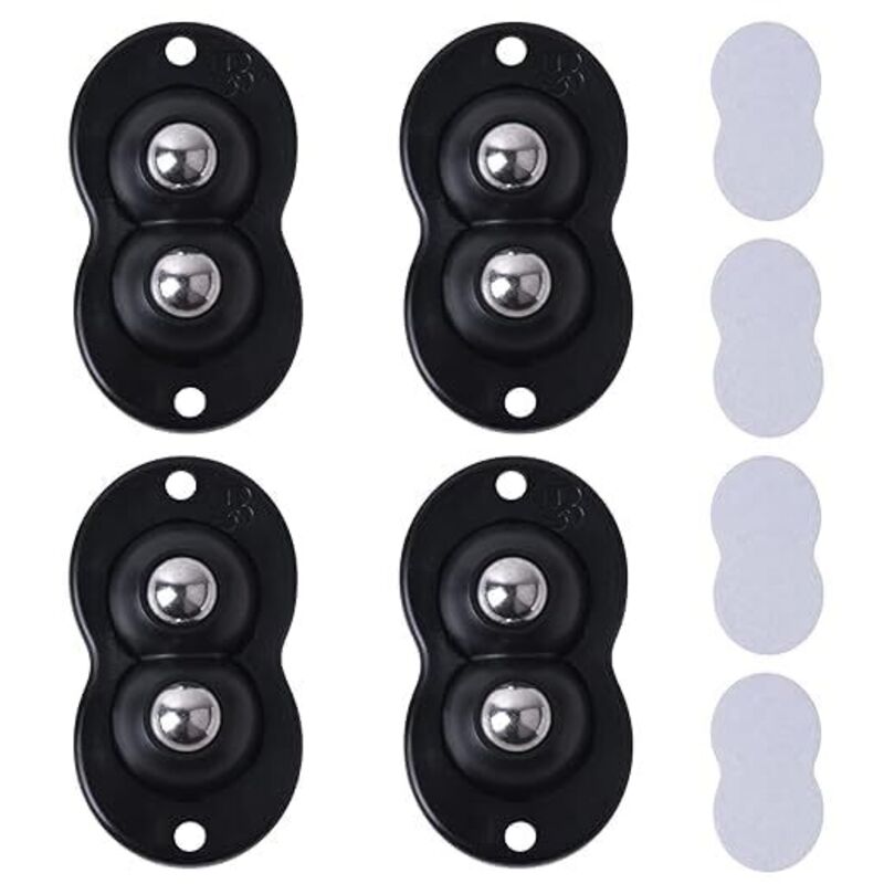4 mini roulettes auto-adhésives 360°, rouleaux universels pour poubelles/boîtes, noires