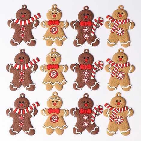 (4 Modles, Rouge) Lot De 12 Ornements De Sapin De Nol, Ornements Suspendus En Forme De Bonhomme De Pain D'pice Pour Les Dcorations De Nol, Accesso