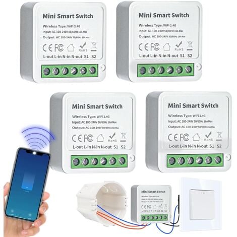 AMRINUGL 4 modules d'interrupteur intelligents 2 voies - Interrupteur WIFI DIY Compatible avec l'application Tuya, Alexa et Google Home, interrupteur connecté Conducteur neutre nécessaire