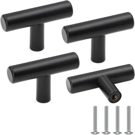 4 Möbelknöpfe, schwarze Edelstahl-Schranktürgriffe, Vintage-Schubladenknöpfe mit Schrauben für die Inneneinrichtung.