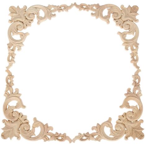 4 moulures d'angle en bois sculpté, applique décorative pour meubles et intérieur.