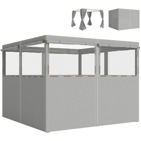 4 murs latéraux kiosque 3x3 m côtés tente avec 8 fenêtres uv30+ étanche, gris clair
