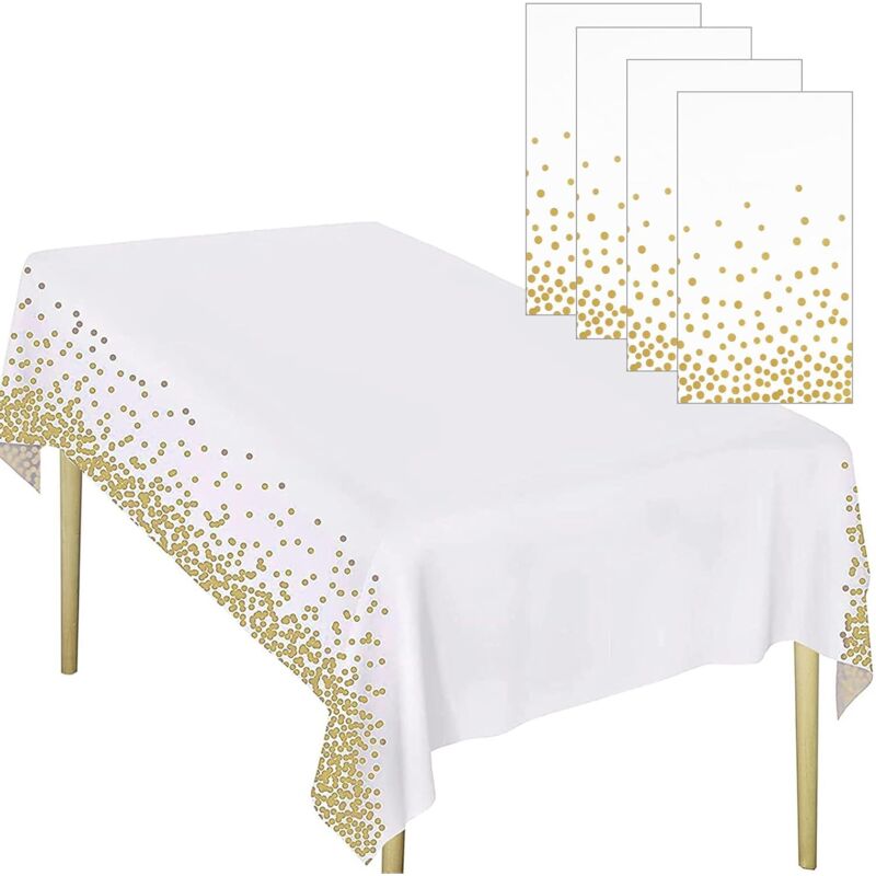 4 nappes réutilisables à pois dorés – 137×274 cm – mariage/anniversaire/pique-nique – couverture table rectangulaire