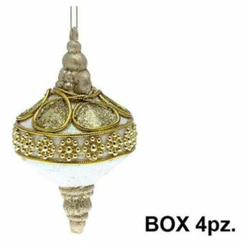4 ornamenti palle albero natale - colore crema/oro - decorazione addobbo natalizio