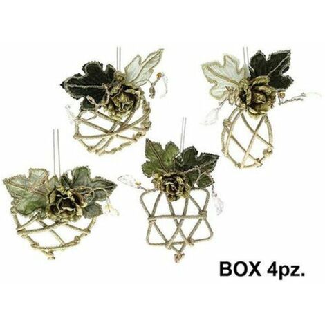4 ornamenti palle albero natale - colore verde/oro - decorazione addobbo natalizio