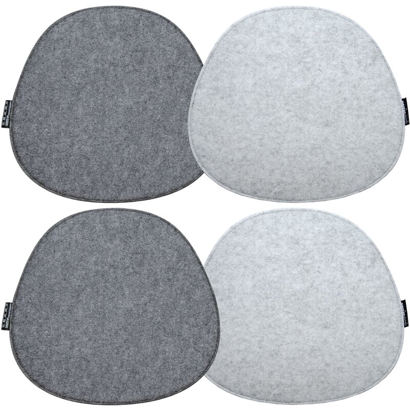 4 Oval Felt Cushions for Designer Chairs 40x37cm Warm 8mm Thin Reversible Grey