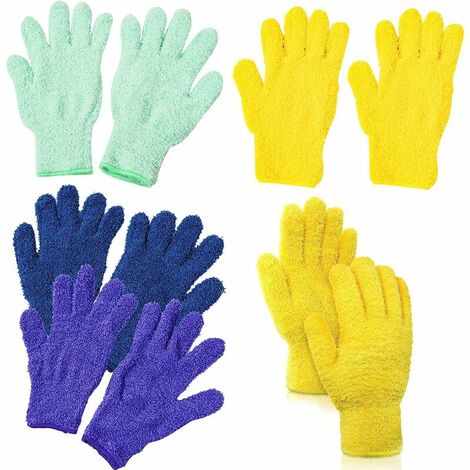 4 Paar Reinigungshandschuhe für Damen, dicke, staubdichte Korallensamthandschuhe, Handschuhe für Küche, Fenster und Auto (4 Farben/1418 cm)