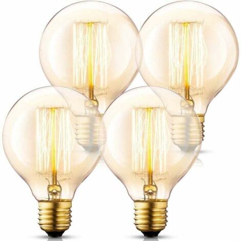 (4 Pack Ampoules Incandescentes) Globe G95 Vintage Edison Bulb Set, 40W E27 Verre Ambre Wootly Retro Vintage Old Fashioned - Industriel - Dimmable - Ampoules Décoratives