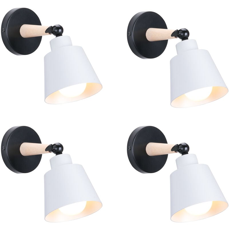 4 Pack Applique Mural Intérieur E27 Lampe Eclairage Rotatif pour Couloir Escalier Chambre Blanc