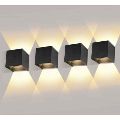 4 Pack Applique Murale Interieur/Exterieur 12W Avec Angle de Faisceau Réglable Appliques Murales LED 3000K Blanc Chaud Lampe Murale Etanche IP65 Applique Noire pour Salon Chambre