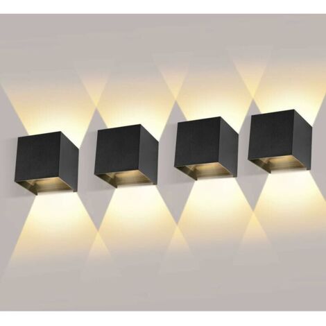 4 Pack Applique Murale Interieur/Exterieur 12W Avec Angle de Faisceau Réglable Appliques Murales LED 3000K Blanc Chaud Lampe Murale Etanche IP65 Applique Noire pour Salon Chambre