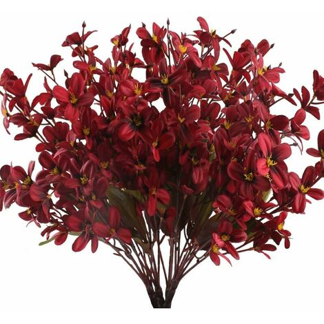 4 Pack Artificial Flowers Orchid Plant Phalaenopsis Flowers Branches Fake Plants Real Touch for Home Office Wedding Table Decoration DIY, Black Red