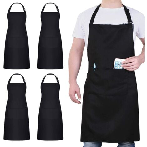 4 Pack Chef Tabliers, Noir Tablier avec 2 Poches, Etanche Réglable Tablier pour Homme Femme,Tablier Cuisine Professionnel pour Cuisine, Jardinage, Restaurant, Barbecue, Café