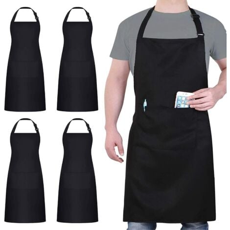 4 Pack Chef Tabliers, Noir Tablier avec 2 Poches, Etanche Réglable Tablier pour Homme Femme,Tablier Cuisine Professionnel pour Cuisine, Jardinage, Restaurant, Barbecue, Café