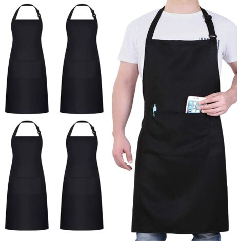 4 Pack Chef Tabliers, Noir Tablier avec 2 Poches, Etanche Réglable Tablier pour Homme Femme,Tablier Cuisine Professionnel pour Cuisine, Jardinage, Restaurant, Barbecue, Café