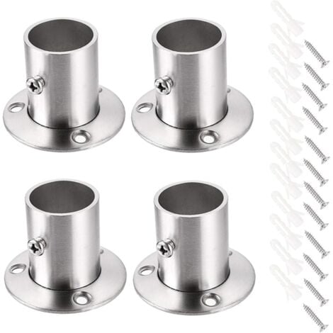 TINOR 4 Pack Curtain Rod Brackets Rail Holder Socket Rod Holder Stainless Steel Flange Set Closet Rod End Brackets for Closet Curtain (Silver)